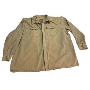 Levis Work Shirt Men 3XL‎ Beige Heavyweight Elbow Patches Dual Pockets Red Tab
